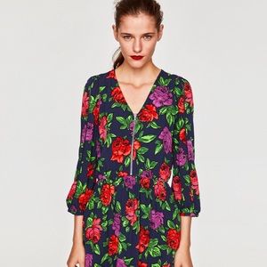 Zara Floral Long Sleeve Dress Sz M Petite
